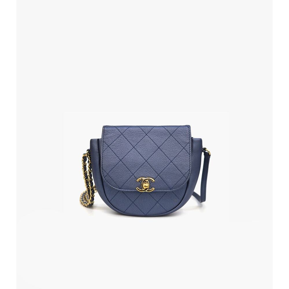 CHANEL Blue Metallic and Leather Messenger Crossbody Bag C-A23792